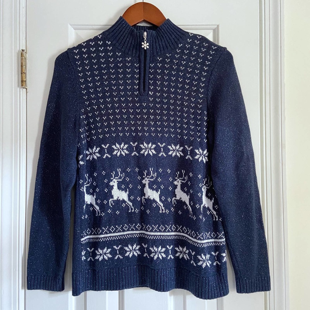 Christmas Sweater - Reindeer & Snowflakes - Blue